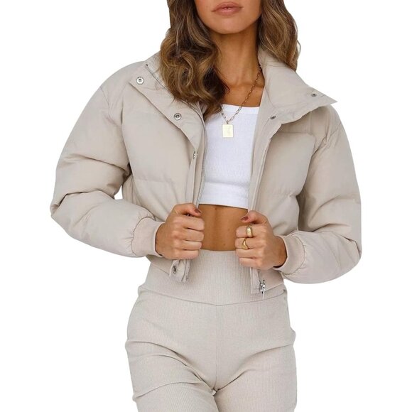 〽️Women's Beige Gihuo Cropped Puffer Warm Winter Padded Bubble Jacket